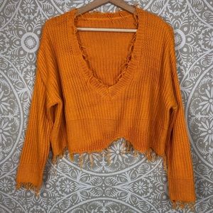 Sincere Sally |Marigold Colored Distressed Sweater